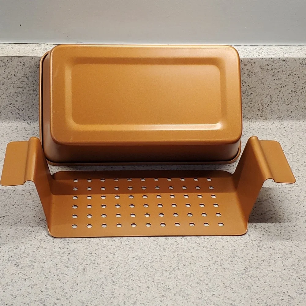 New Loaf Meatloaf Pan Removeable Drain Pan Non-Stick‎ Copper Coating 9 7/8x5 1/2